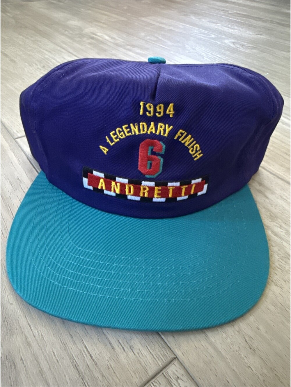 Vintage Mario Andretti Hat Cap Mens Snapback Blue Green 90s Logo Indy Car Racing